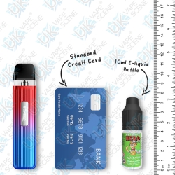 Geekvape Sonder Q Pod Vape Kit size reference guide comparison against E-liquid and Credit Card