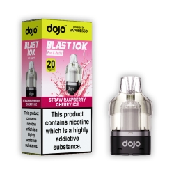 Vaporesso Dojo Blast 10K pods in Strawberry Raspberry Cherry Ice flavour.