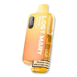 The Lost Mary BM6000 Prefilled Pod kit in a Banana Ice flavour, the device is orange.