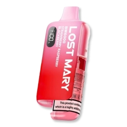 The Lost Mary BM6000 Prefilled Pod kit in a Strawberry Raspberry Blackberry flavour, the device is pink and red.