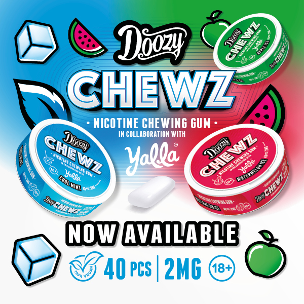 promotional banner displaying doozy chewz nicotine infused chewing gum