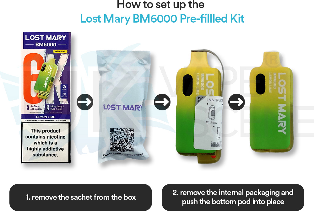 Lost Mary BM6000 setup instructions shown step by step